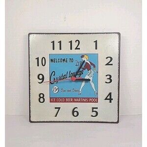 Vintage Style Welcome To The Crystal Lounge 8.5 X 8.5 Metal Clock